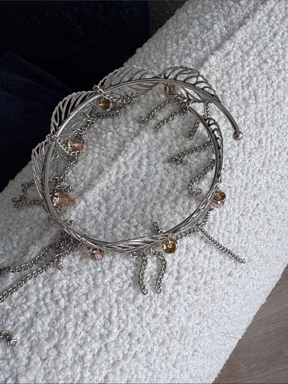 Silver Tone Leaf Arm Cuff Bracelet – Fairycore Boho Statement Jewelry